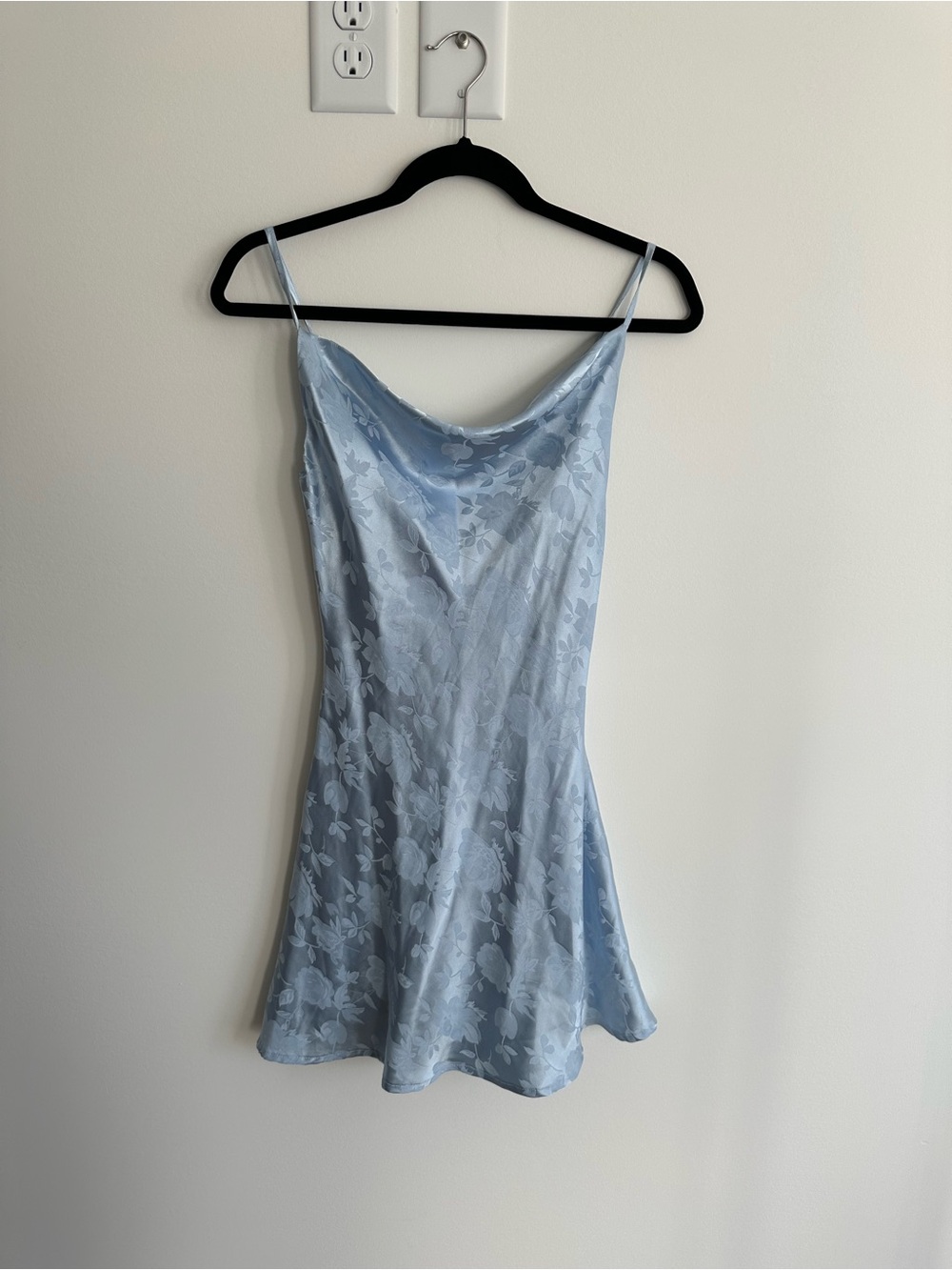 Olia Light Blue Floral Satin Cowl Neck Slip Dress Size XS